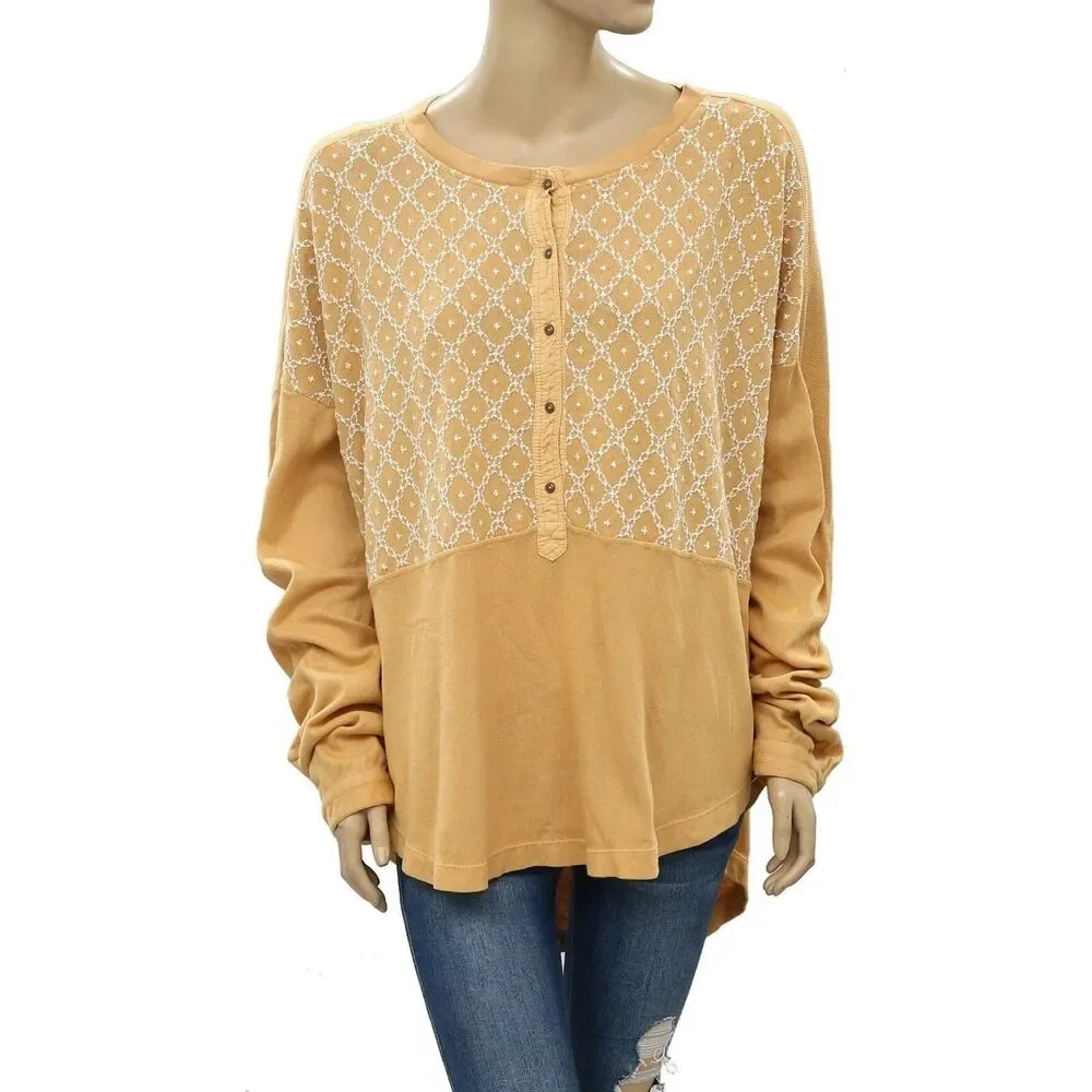 Free People We The Free Free Spirit Tee Tunic Top Embroidered Oversized S 281638